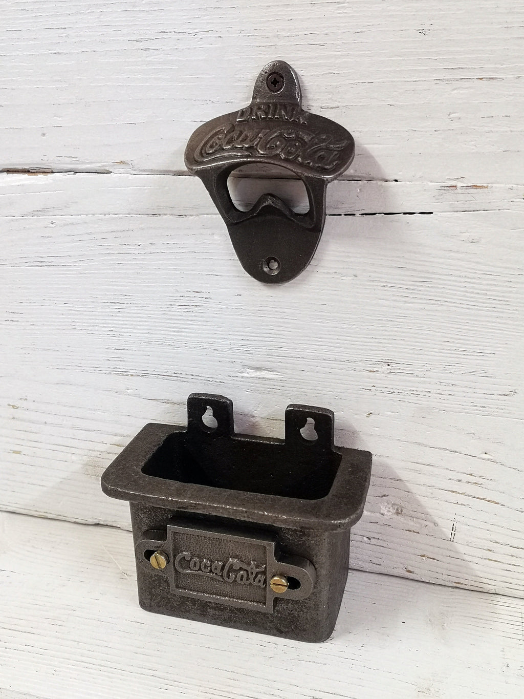 Bottle Opener Wall Mounted COCA COLA Beer Bottle Opener with Cap Catcher Cast antique Iron, Great gift idea, Barware