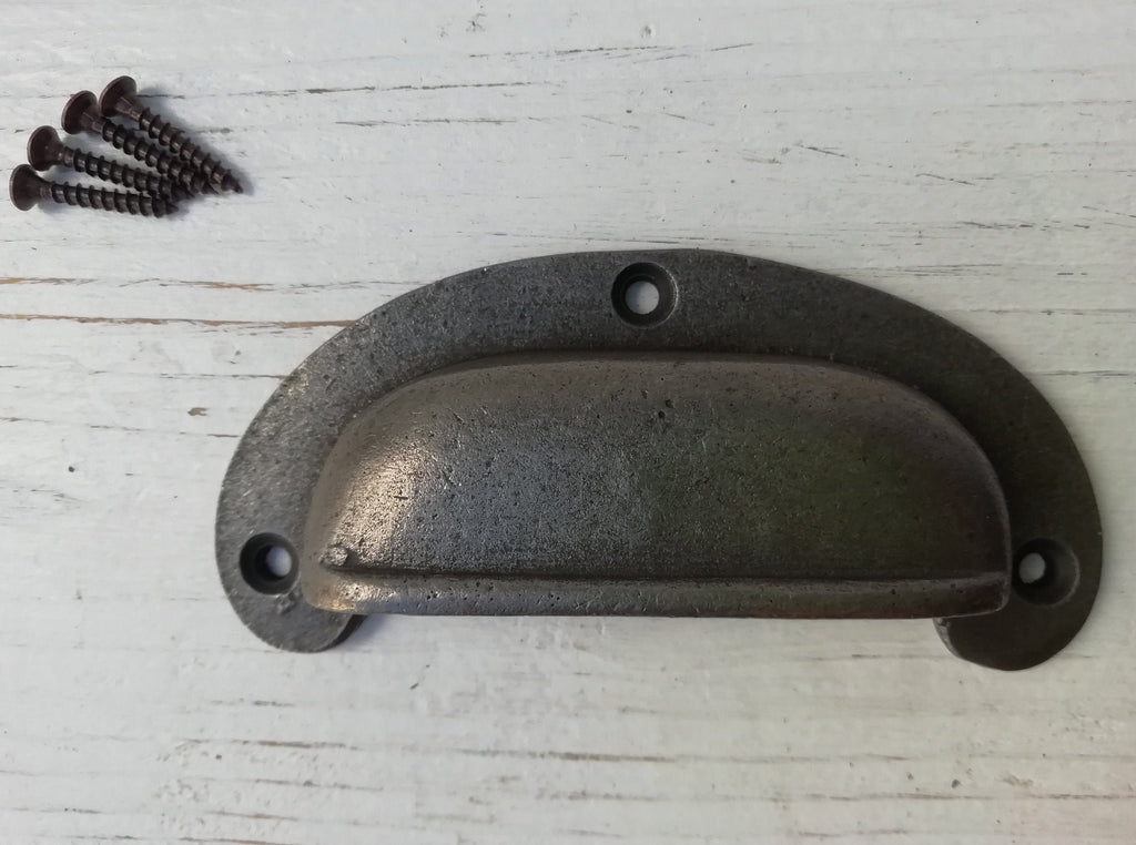 ROUND LIPPED LUGS Cup Drawer Cupboard  Cabinet Handle door Bow handle brown/black Cast Iron, Puller Handle Square lipped