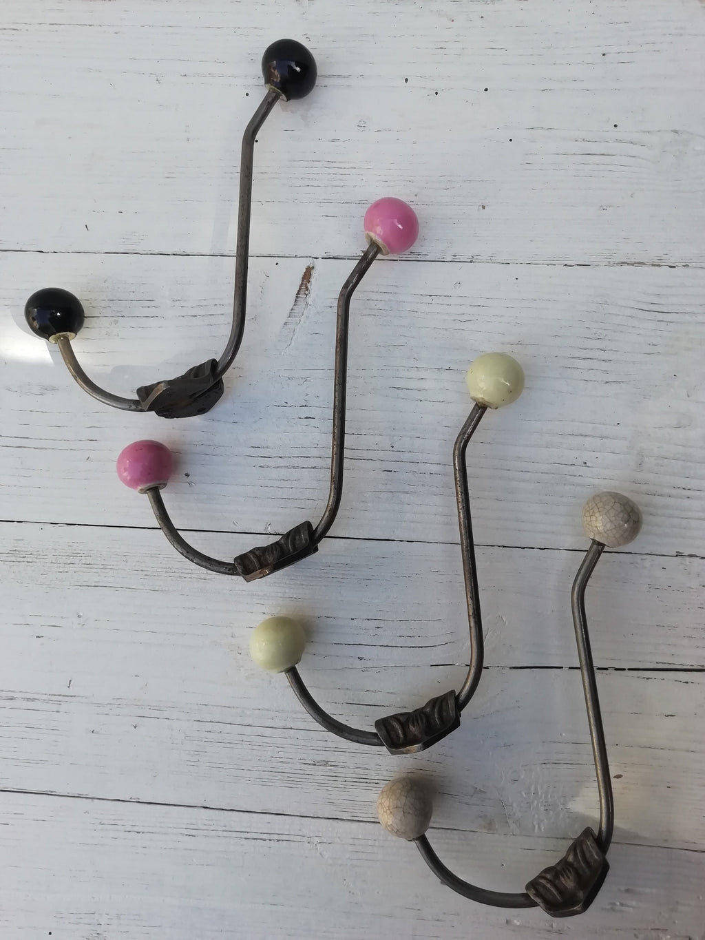 Ceramic Ball tip Hat & Coat Hook Large Rosette Double Pink/white/black/cracked cream