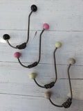 Ceramic Ball tip Hat & Coat Hook Large Rosette Double Pink/white/black/cracked cream