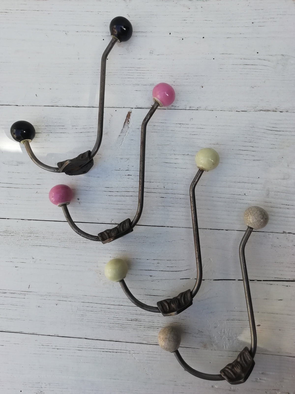 Ceramic Ball tip Hat & Coat Hook Large Rosette Double Pink/white/black/cracked cream