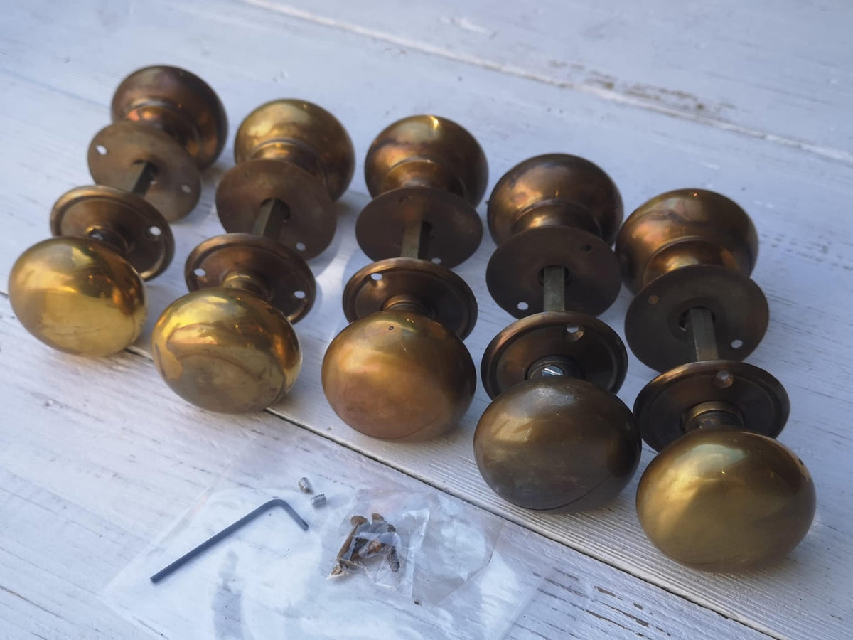 Cottage Door Knob Handle Hollow Natural antique aged Brass 55mm Antique Old Period Traditional Brass & Mortice Rim Lock Handles Sold as Pair