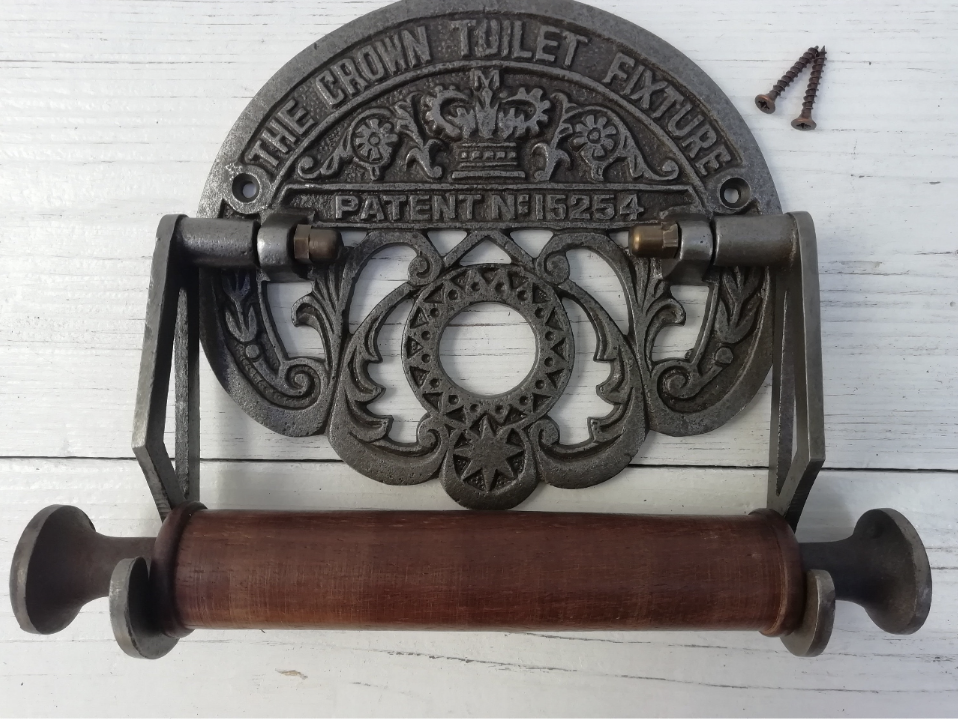 Toilet Roll Holder THE CROWN Toilet Fixture antique Iron & Wood, Rustic/Vintage Decor, Bathroom Decor, Loo Roll Holder