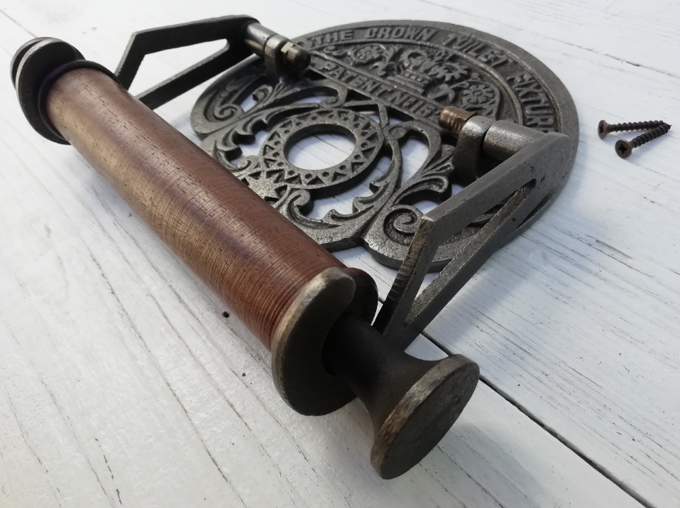 Toilet Roll Holder THE CROWN Toilet Fixture antique Iron & Wood, Rustic/Vintage Decor, Bathroom Decor, Loo Roll Holder
