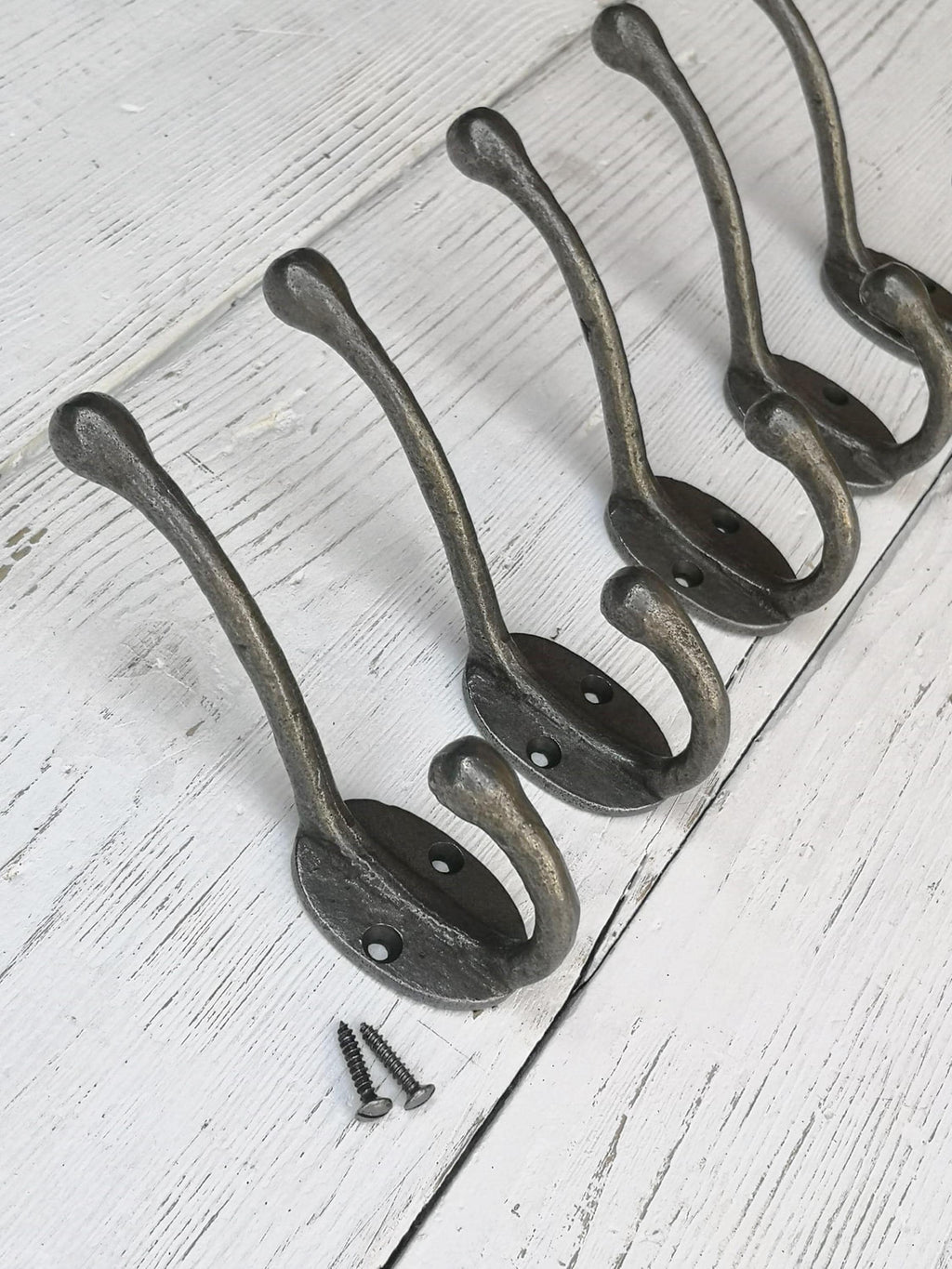 Vintage Riven Industrial design Coat and Hat double Hook Hanger antique cast iron hook