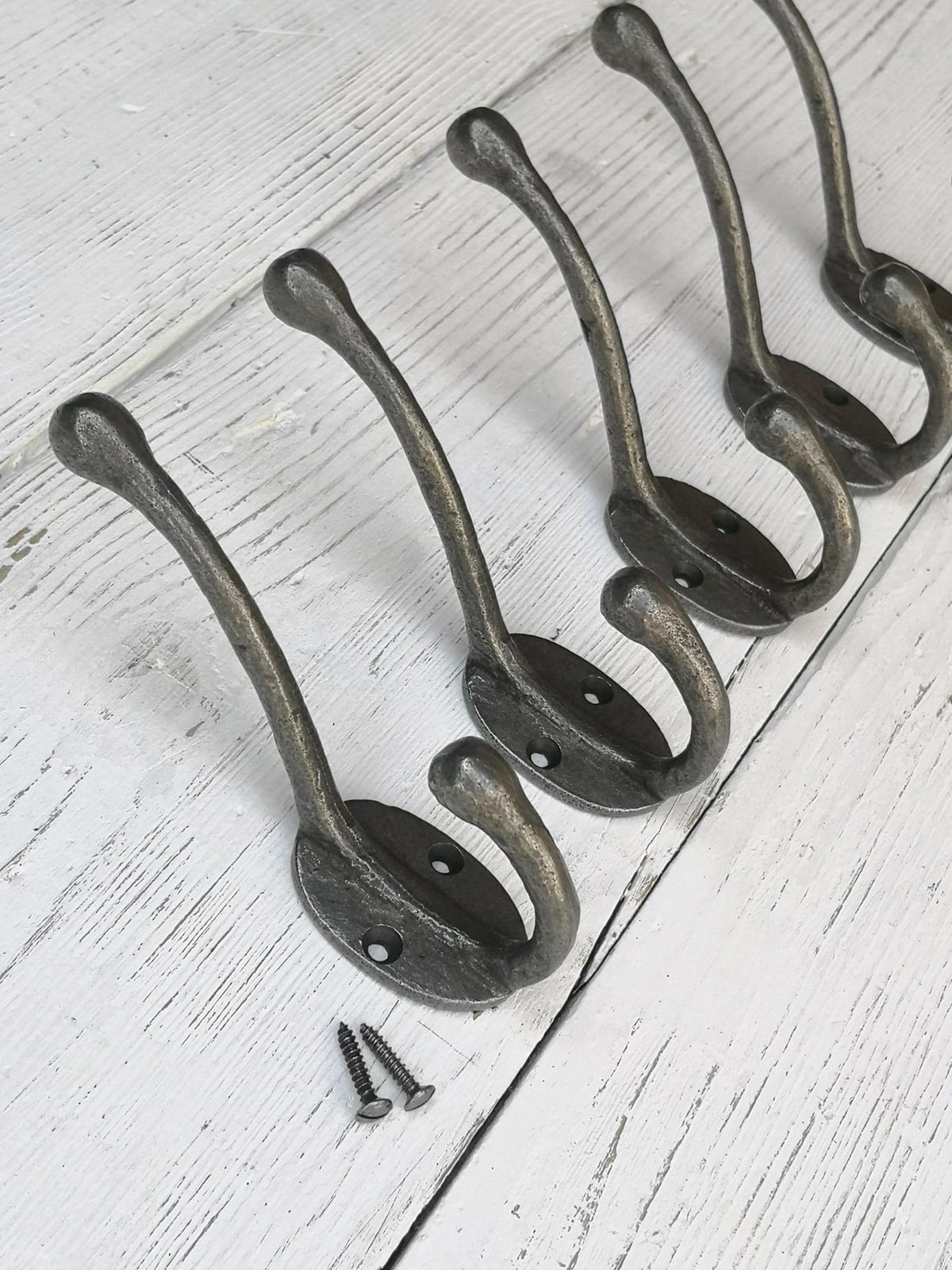 Vintage Riven Industrial design Coat and Hat double Hook Hanger antique cast iron hook