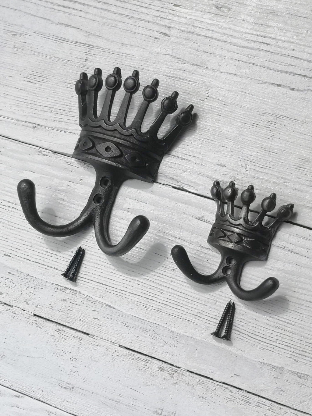KING & QUEEN Crown Coat Hooks Vintage Cast Iron Traditional cast antique Iron hooks - ROYAL Wedding/Anniversary/Housewarming gift idea