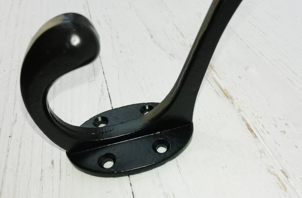 Solid Coat Hook Double MATT BLACK Smooth VICTORIAN antique cast iron hook