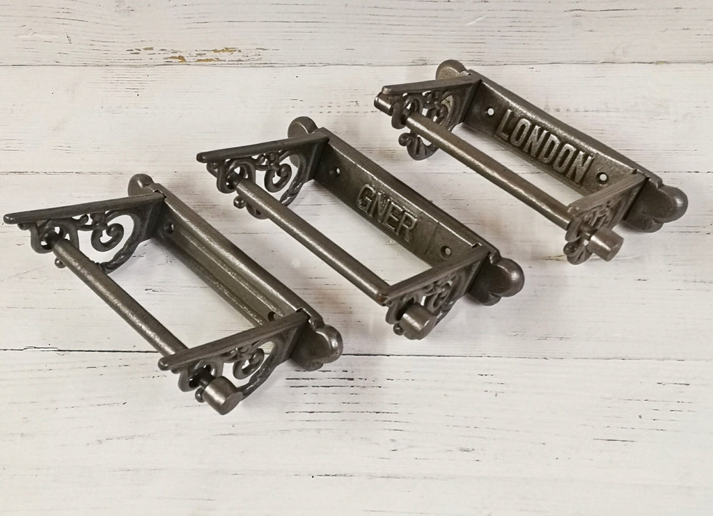 Toilet roll holder cast antique iron - very elegant, scroll design. Wall mounted Choose from London GNER or Traditional