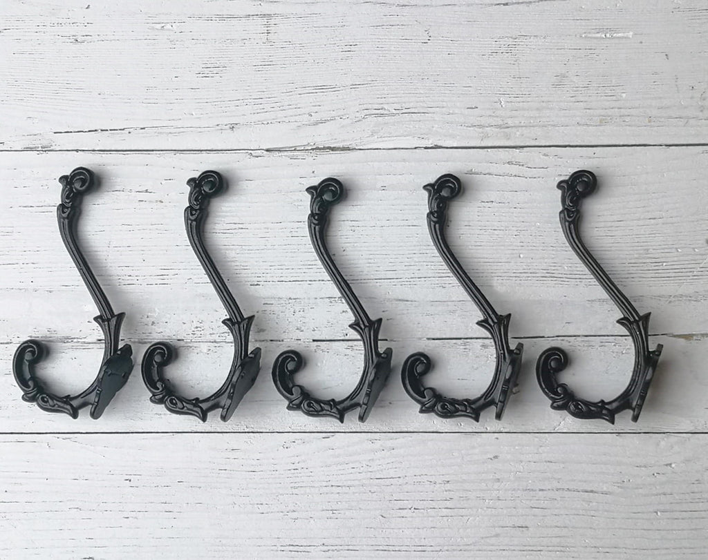 Coat Hook Black ORNATE design Victorian style antique Satin Black Epoxy