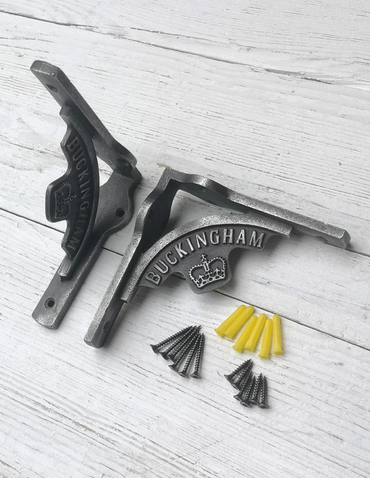 a pair (set of 2) ROYAL Shelf Bracket GALLOWS Rad Lugs BUCKINGHAM palace crown Antique Iron brackets - available in 2 sizes