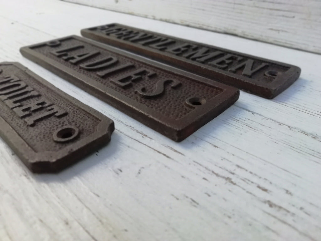 Cast Iron 'TOILET' 'GENTLEMEN' 'LADIES' Plaque Sign with chain