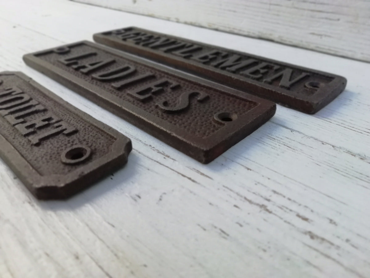Cast Iron 'TOILET' 'GENTLEMEN' 'LADIES' Plaque Sign with chain