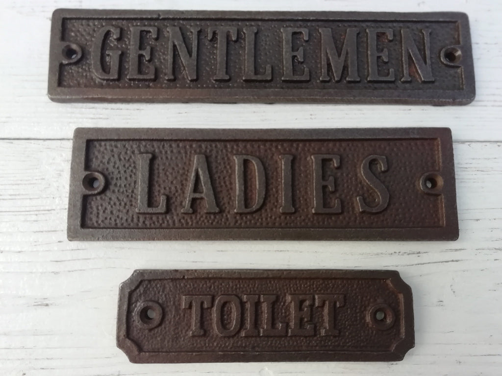 Cast Iron 'TOILET' 'GENTLEMEN' 'LADIES' Plaque Sign with chain