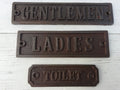 Cast Iron 'TOILET' 'GENTLEMEN' 'LADIES' Plaque Sign with chain