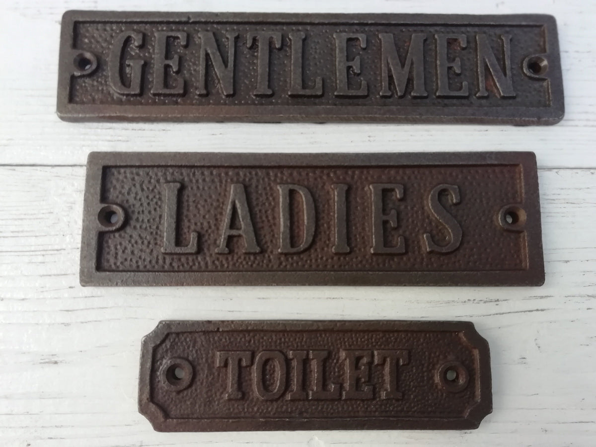 Cast Iron 'TOILET' 'GENTLEMEN' 'LADIES' Plaque Sign with chain