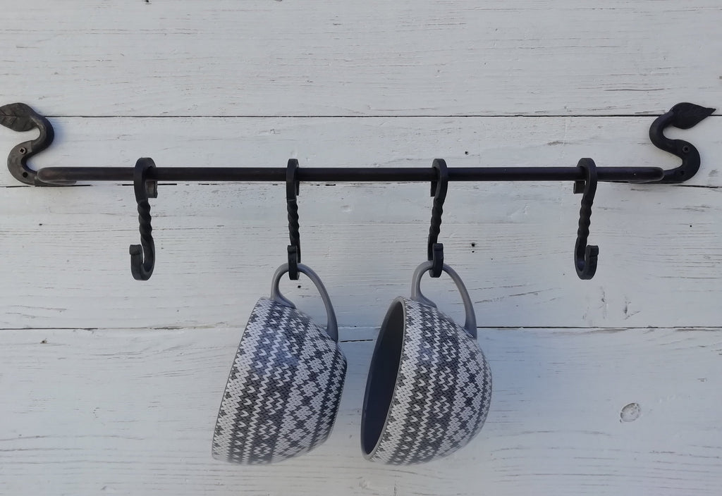 Kitchen utensils pipe rail rack wall mounted with 4 kitchen sliding hooks, pots/pans