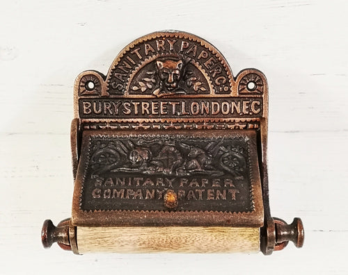 'Bury Street London' Antique Copper Toilet Roll Holder VICTORIAN design with lid Rustic/Vintage Décor, Bathroom Décor, Loo Roll Holder