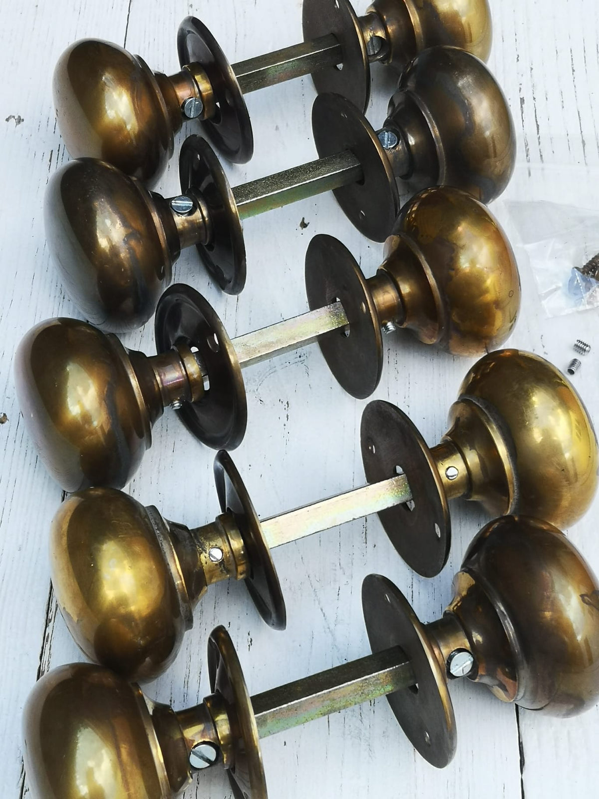 Cottage Door Knob Handle Hollow Natural antique aged Brass 55mm Antique Old Period Traditional Brass & Mortice Rim Lock Handles Sold as Pair