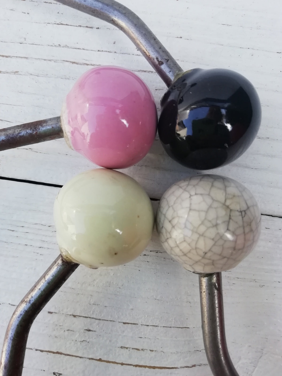 Ceramic Ball tip Hat & Coat Hook Large Rosette Double Pink/white/black/cracked cream