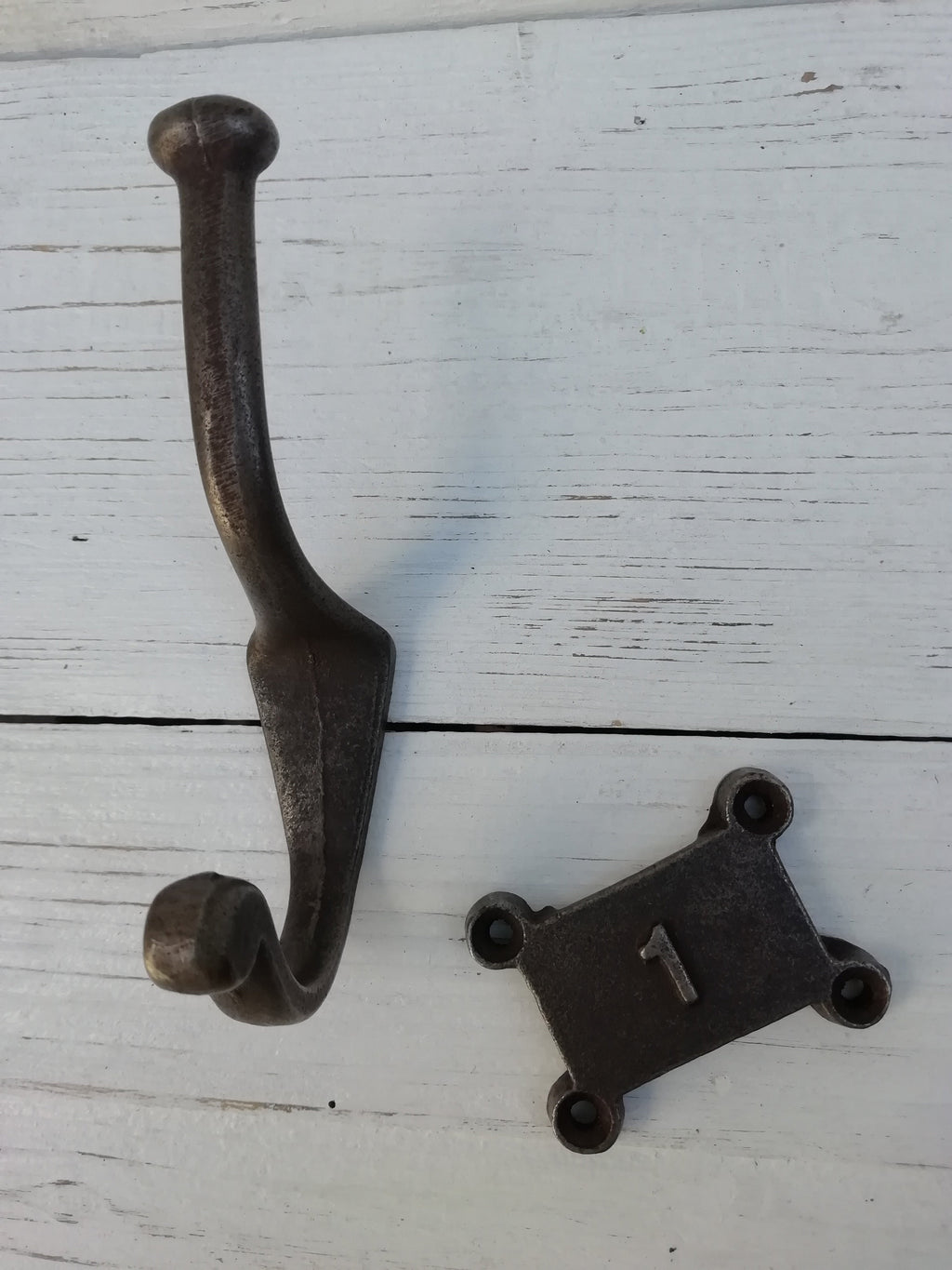 SET of 5 Retro Numbered Double Coat Hook Cast Iron in a Retro Antique Finish, No 1 - 5
