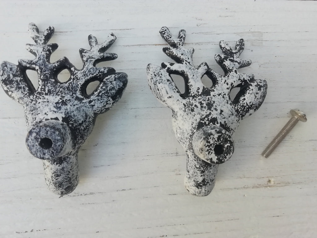 Deer ANTLER Knob antique Design Cream white Patina 80mm wide Drawer Cupboard  Cabinet Handle door shabby chic Cast Iron, Puller Handle