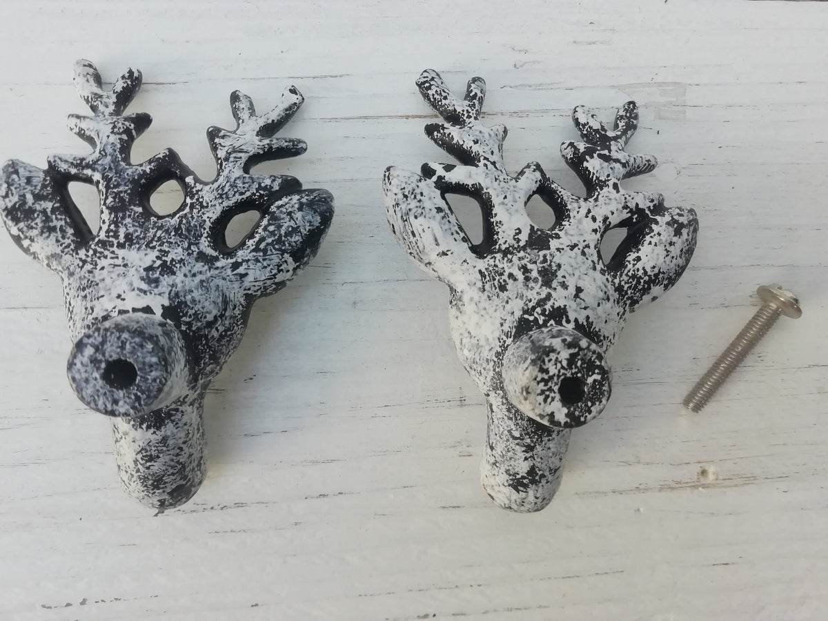 Deer ANTLER Knob antique Design Cream white Patina 80mm wide Drawer Cupboard  Cabinet Handle door shabby chic Cast Iron, Puller Handle