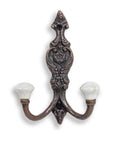 Cast antique COPPER finish French Style Double White ceramic tip Coat Hook - Retro Antique Finish