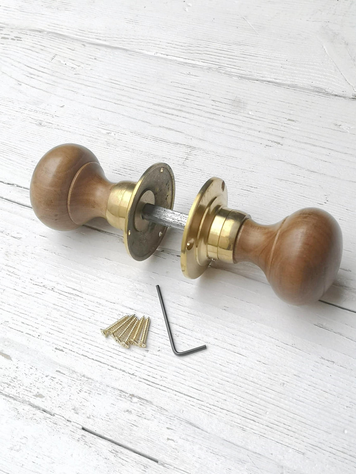 Teak Wood Rim Lock Mortice Door Knobs old vintage retro vintage knobs Teak with brass plate