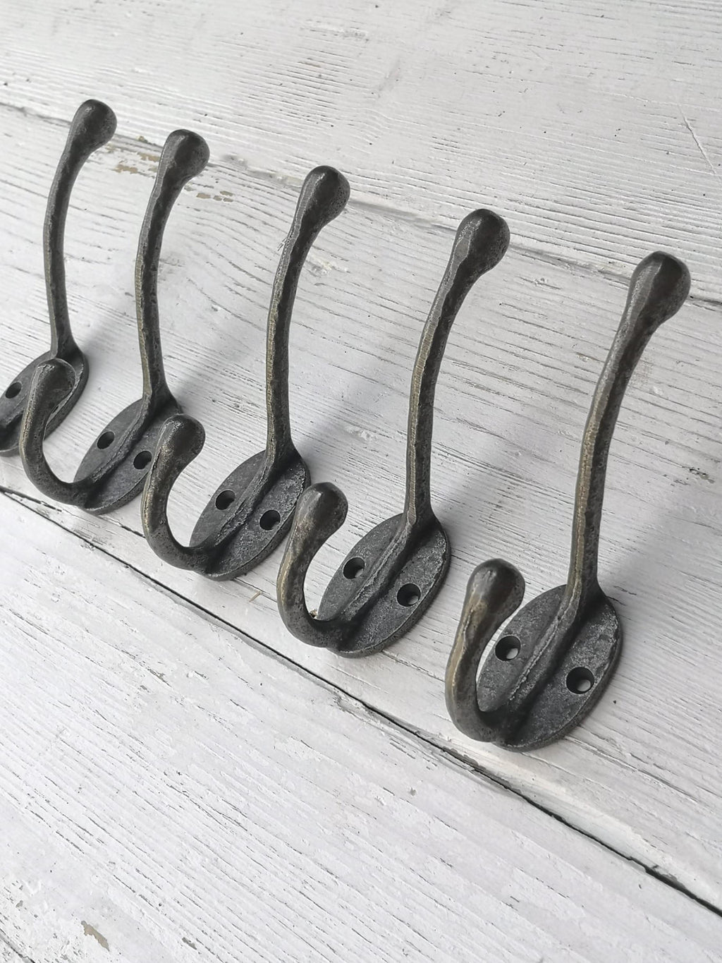 Vintage Riven Industrial design Coat and Hat double Hook Hanger antique cast iron hook