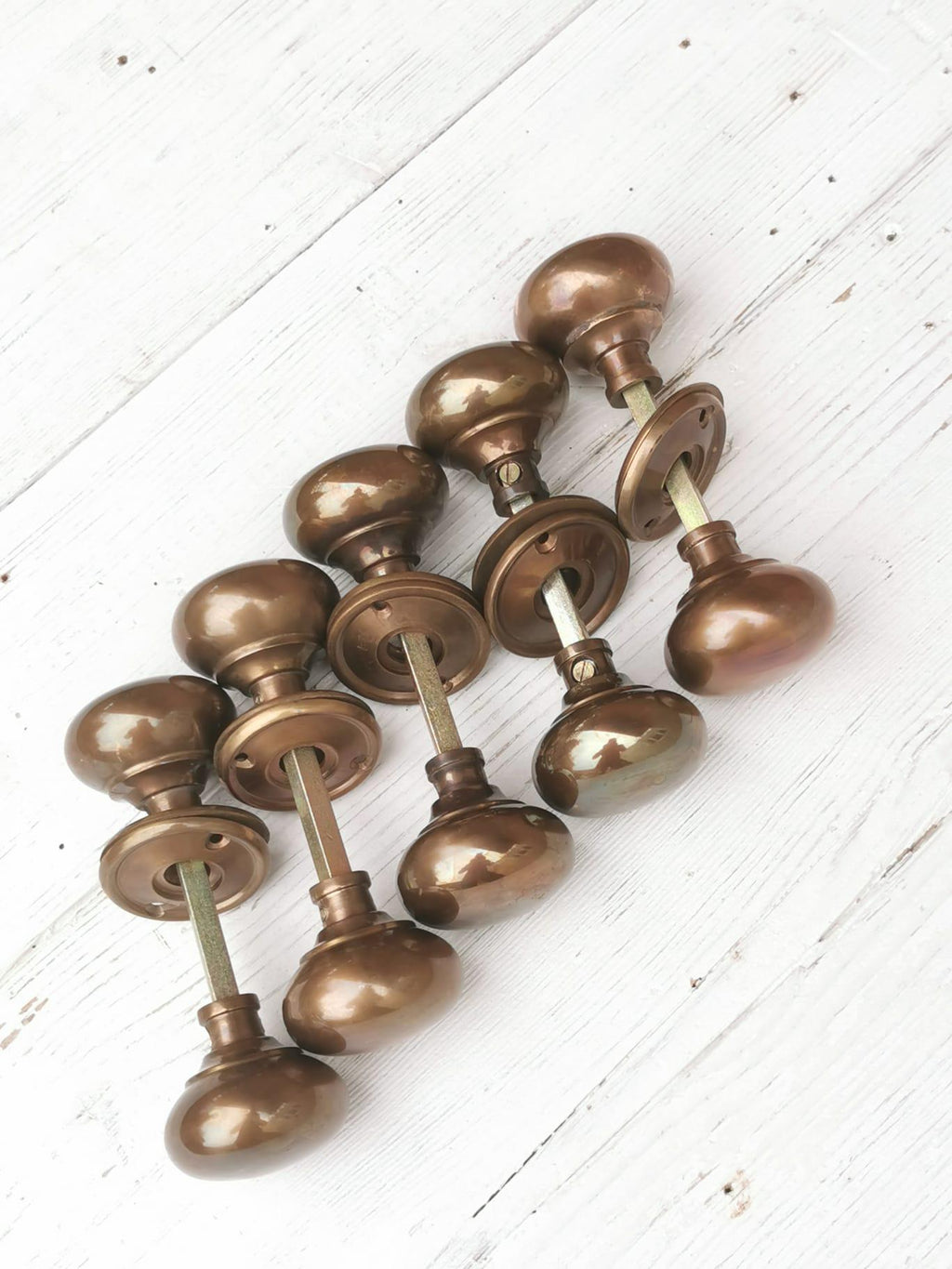 1 Pair Cottage Door Knob Handle Hollow Natural antique aged Brass 55mm Antique Old Period Traditional Brass & Mortice Rim Lock Handles