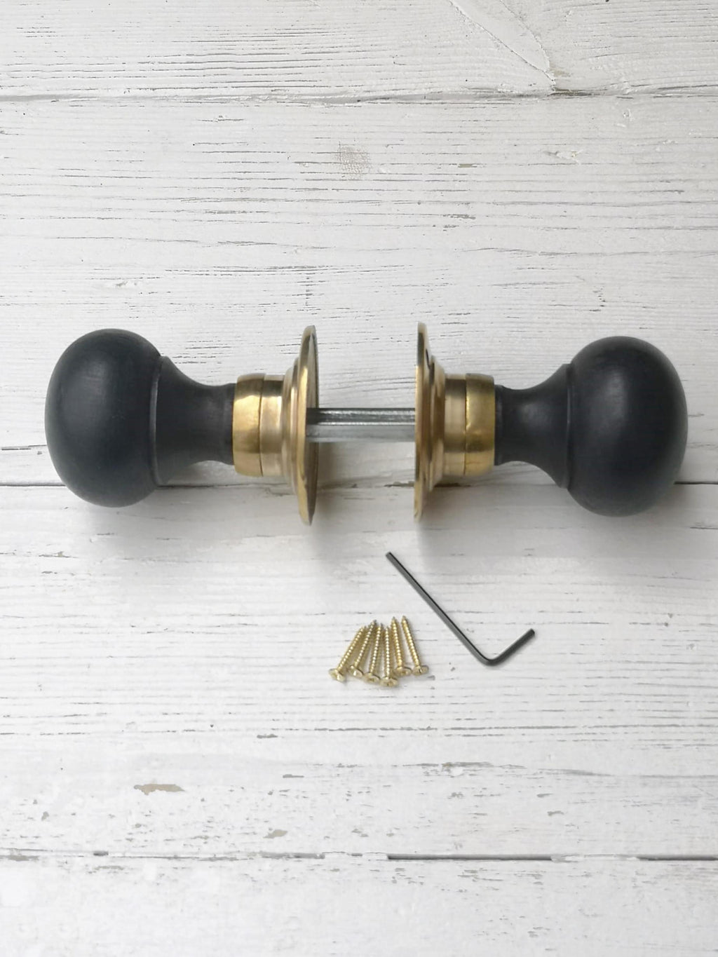 Ebony Black Wooden Rim Lock Mortice Door Knobs old vintage retro vintage knobs Ebony with brass plate