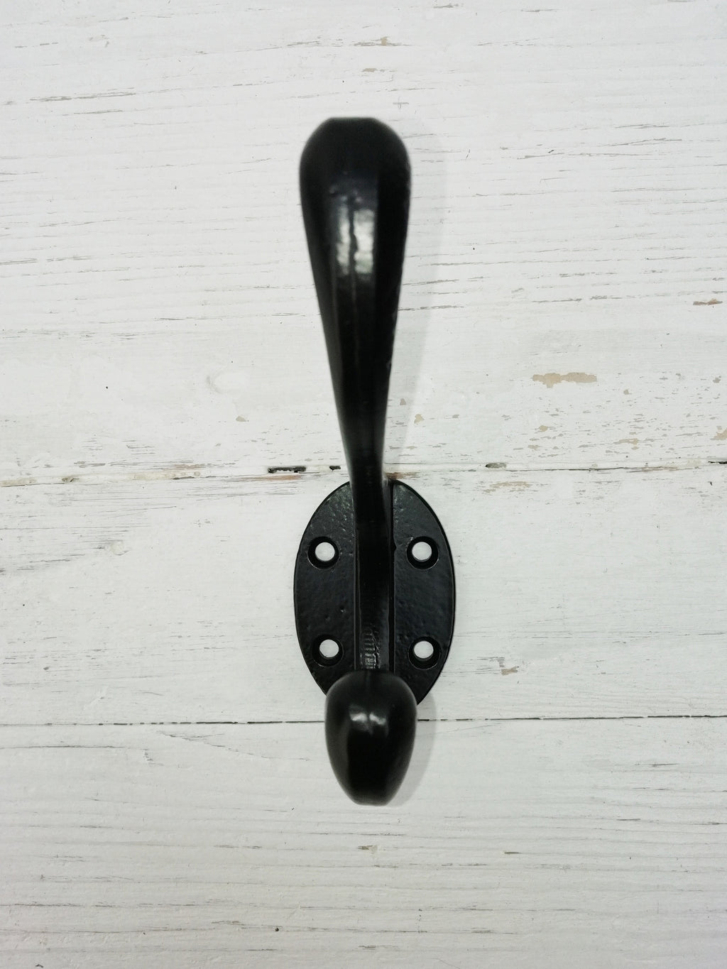 Solid Coat Hook Double MATT BLACK Smooth VICTORIAN antique cast iron hook