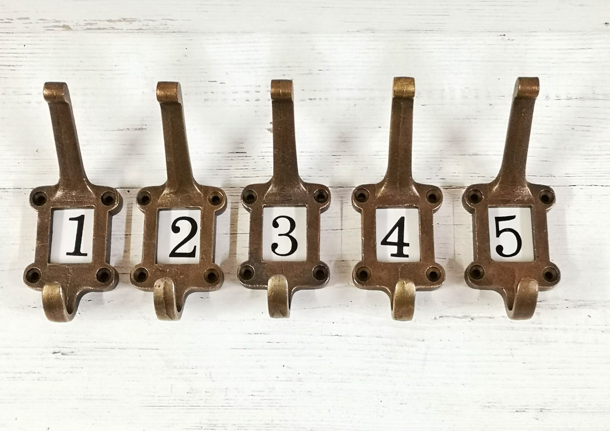 Antique Brass hooks Locker hooks, without ceramic tiles, School/Cloakroom hooks antique, vintage