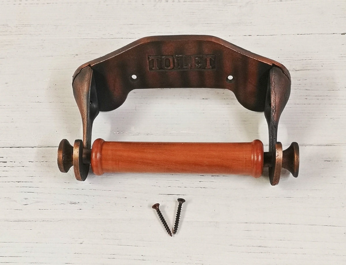Classic Toilet Roll Toilet paper Holder Copper and wood - Rustic Bathroom Décor Vintage Style Traditional Design