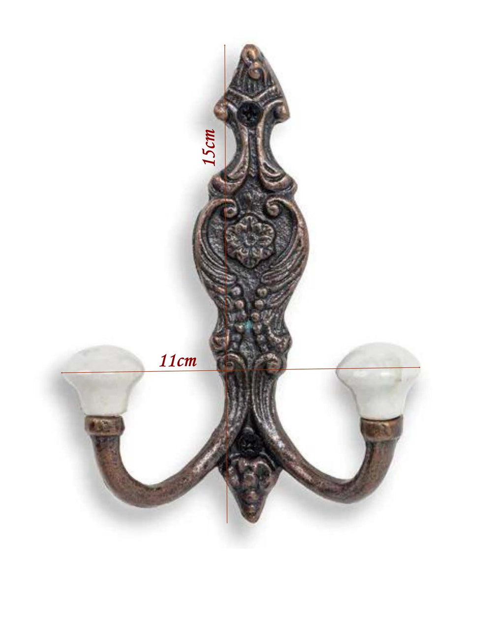 Cast antique COPPER finish French Style Double White ceramic tip Coat Hook - Retro Antique Finish