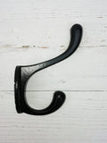 Solid Coat Hook Double MATT BLACK Smooth VICTORIAN antique cast iron hook